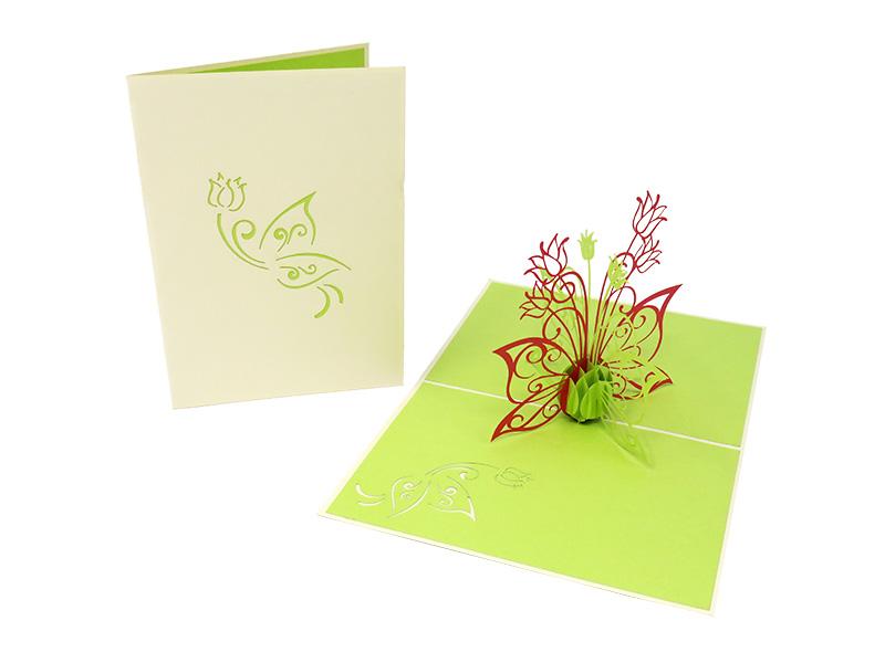 Green butterfly and red flowers pop-up card by Olive Tree Cards
